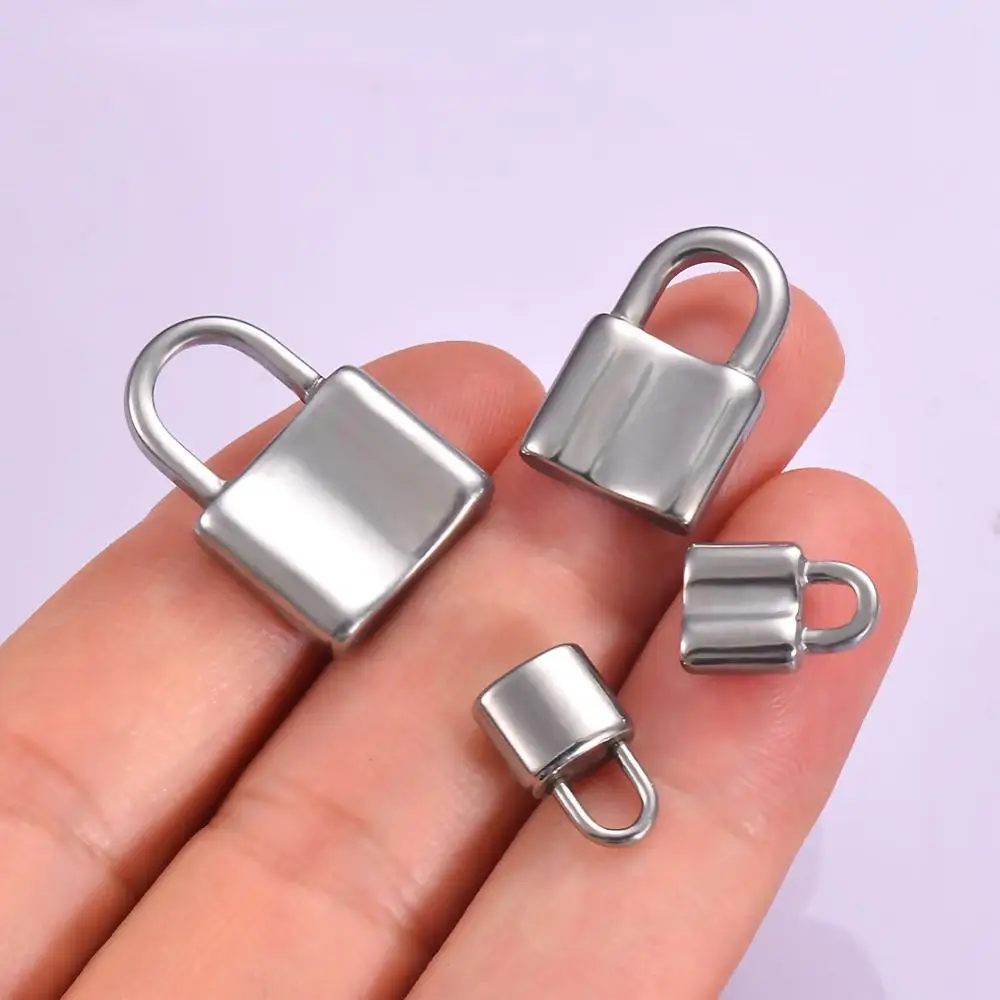 5pcs/Lot Handmade Stainless Steel Square Lock Pendant charms DIY Necklace Jewelry Making for Women Men