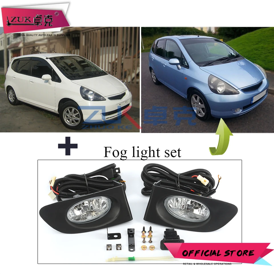 ZUK Car Front Bumper Fog Light Fog Lamp Upgrade Kit For HONDA FIT JAZZ GD1 GD3 2003-2008 Japan Version Additional Foglight Set