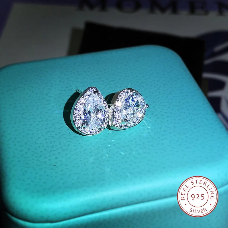 925 Sterling Silver Wysokiej jakości inkrustowane serca i strzały AAA Cyrkonowe kolczyki w kształcie kropli wody dla pań Biżuteria urodzinowa Prezenty
