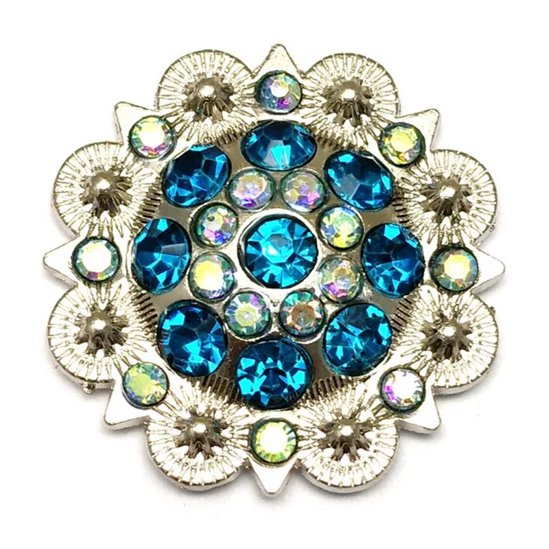 

24pcs/Lot Shining Rhinestones Flower Conchos Metal Silver Buckle Western Jewelry Fashion DIY Accessories for Belt