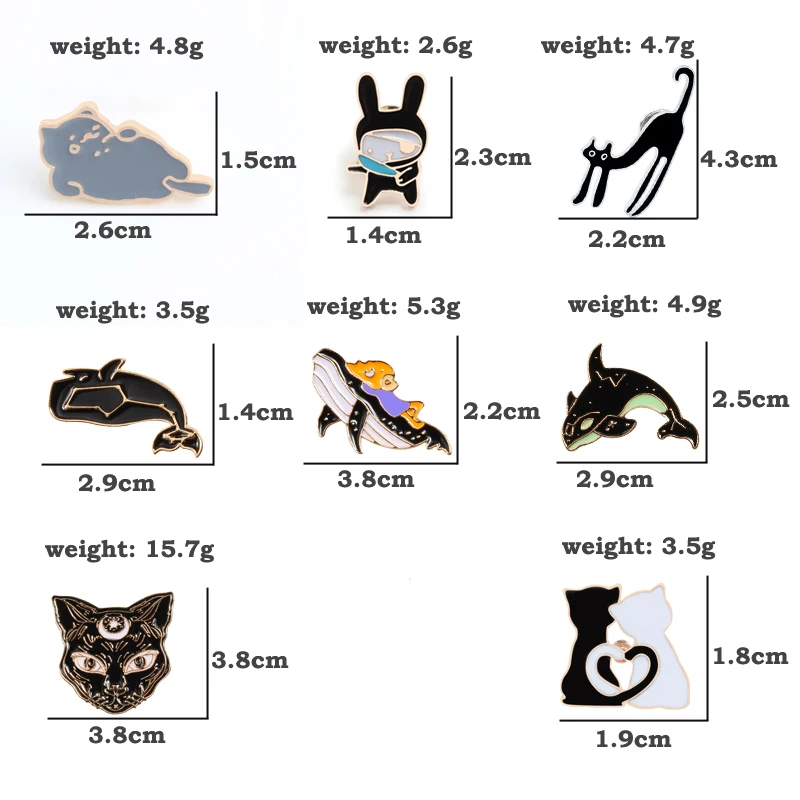 Animal Badge Enamel Pins Brooch Black White Cat Fish Monster Button Shirt Jackets Women Cute Brooches Kids Jewelry Accessories