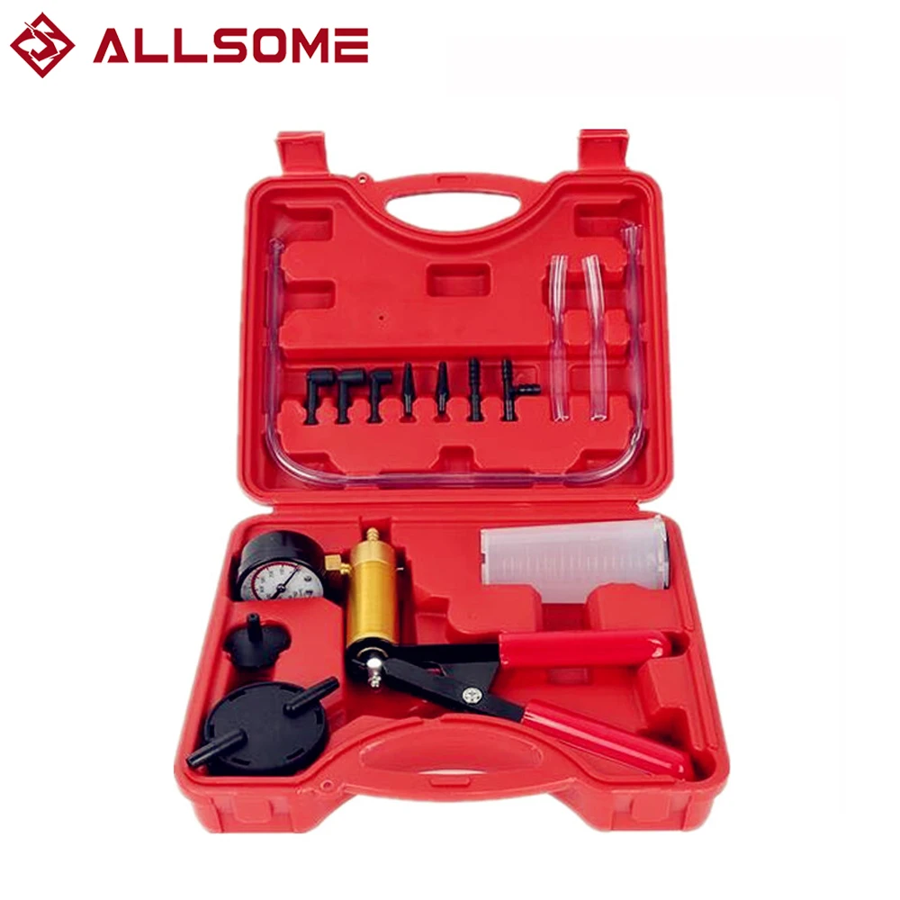 ALLSOME Car Auto Hand Held Vacuum Pistol Pump Brake Bleeder Adaptor Fluid Reservoir Tester Kit 2 in 1 Tool Kits HT1190