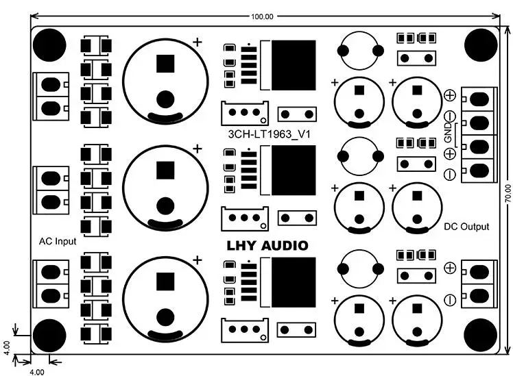 Alta fidelidade diy 3-channel dc linear positivo e negativo fonte de alimentação regulada placa terminada lt1963a op + mos de alta velocidade e baixo nível de ruído