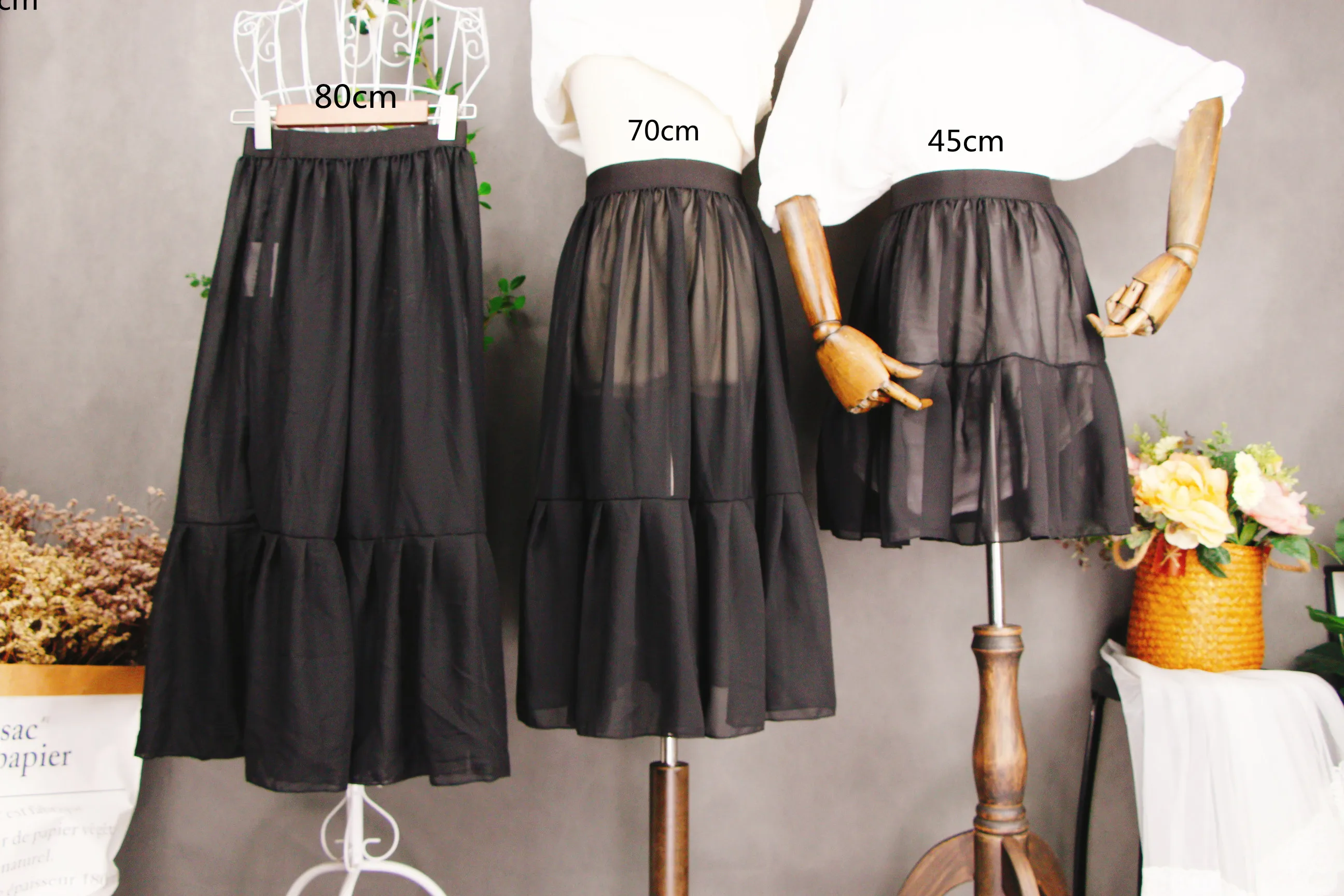 Single Layer Transparent Petticoat Summer Chiffon Inner Half Skirt Outer Wear High Waist A Line Underskirt with Ruffles Lining