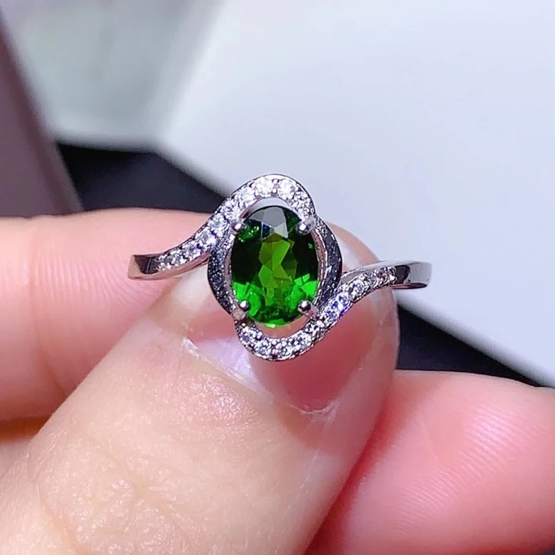 

CoLife Jewelry Fashion Diopside Silver Ring for Daily Wear 5mm*7mm Natural Diopside Ring 925 Silver Diopside Jewelry