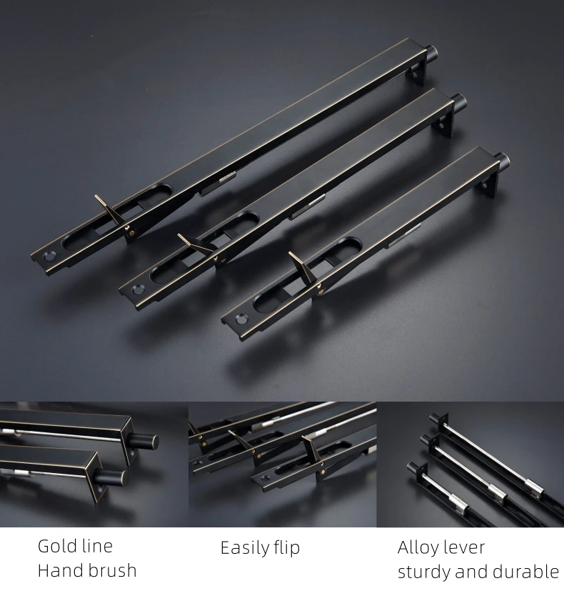 Dooroom Messing Flush Bolt Latch Verdeckte Sicherheit Rutsche Lock Hebel Action 8 "10" 12 "24" Für doppel Tür Mit Leistungsstarke Frühling – Detail 4