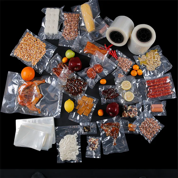 100pcs Open Top Transparent Vacuum Bag Clear Plastic Food Meat Fish Fruit Heat Sealing Frozen and Heatable Packaging Pouches