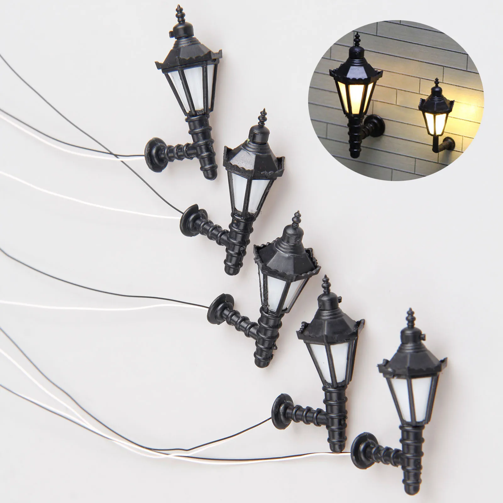 5pcs Led Lamppost Lamps Lights Model Train Railway Park  Wall Scale 1:25 3V Garden Lamps Miniature Lanscape H-43mm Decor Party