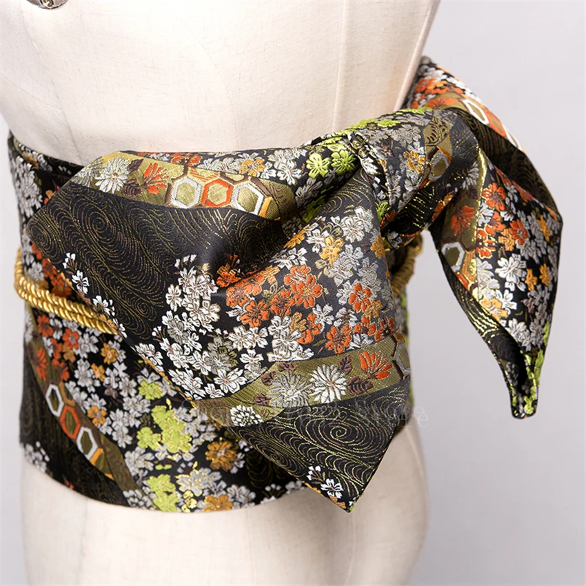 14Colors Traditional Japanese Yukata Kimono Obi Belt Floral Print Cummerbunds Bow-knot Noble Retro Japanese Waistband