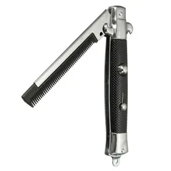 Creative Black Spring Pocket Oil Hair Comb Folding Automatic Push Button Brush for Men