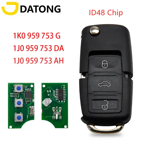 Datong World 자동차 원격 키, 폭스바겐, 폭스바겐, 캐디, 파사트, 골프, 제타, 티구안, 투란, 시로코용, 1K0959753G, 753P, 753DA, ID48, 434Mhz