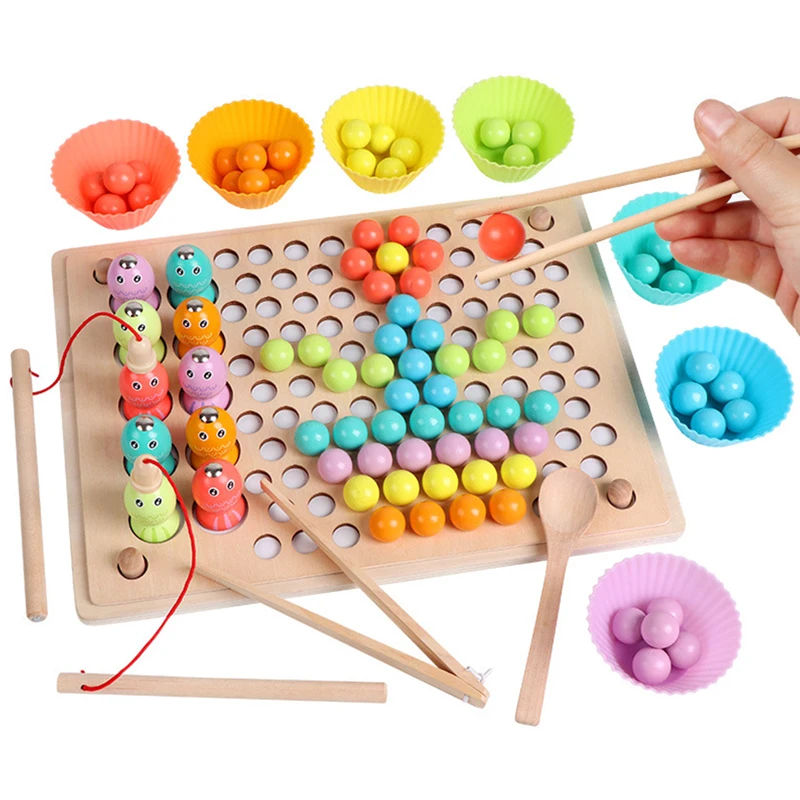 Montessori brinquedo de madeira para crianças, treinamento de movimento manual, Clip Bead, Cognição de cores, Clip, brinquedos, presente, quente, 10 estilos