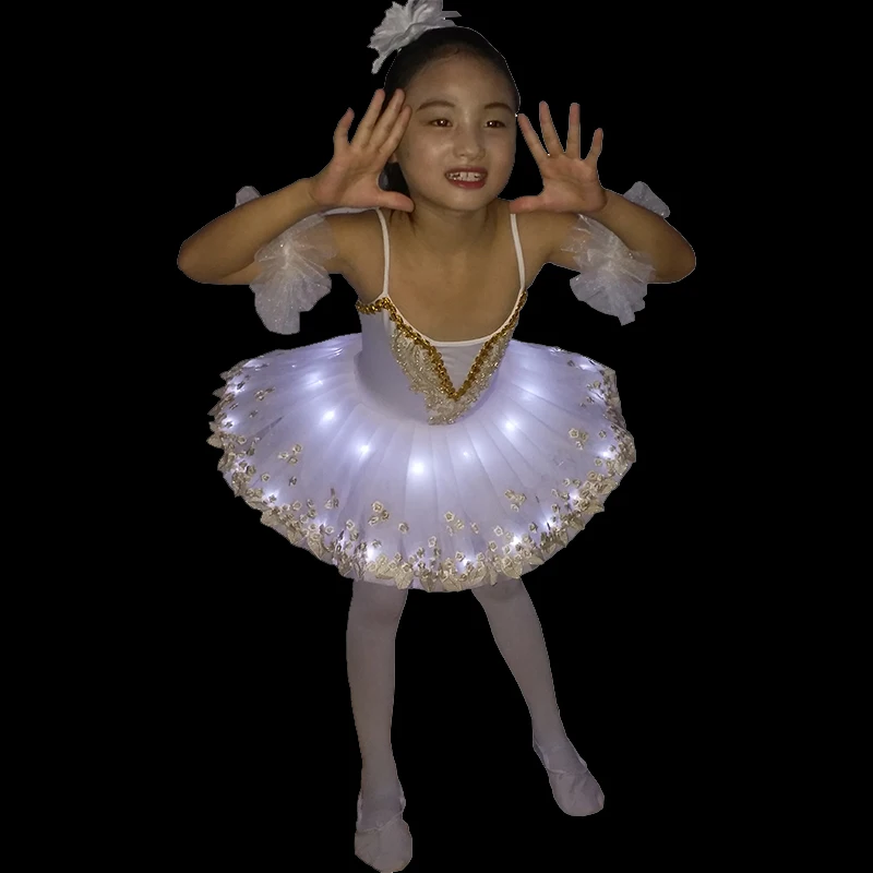 Ruorororra bailarina de led, vestido branco de balé com saia tutu