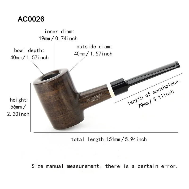 Ru-hot Sale Pipe à fumer en bois d\'ébène avec filtre à charbon actif de 9mm tuyaux à cigares accessoires pour petit ami père cadeau ac00M