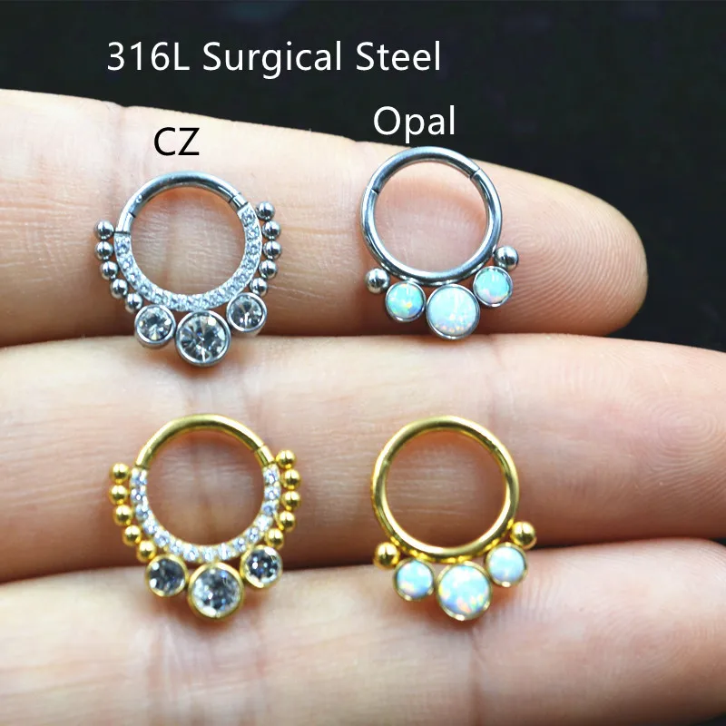 

10pcs/Lot 316L Surgical Steel Seamless Hinged Segment Ring 16G CZ Opal Clicker Ear Cartilage Nose Hoop Septum Body Piercing