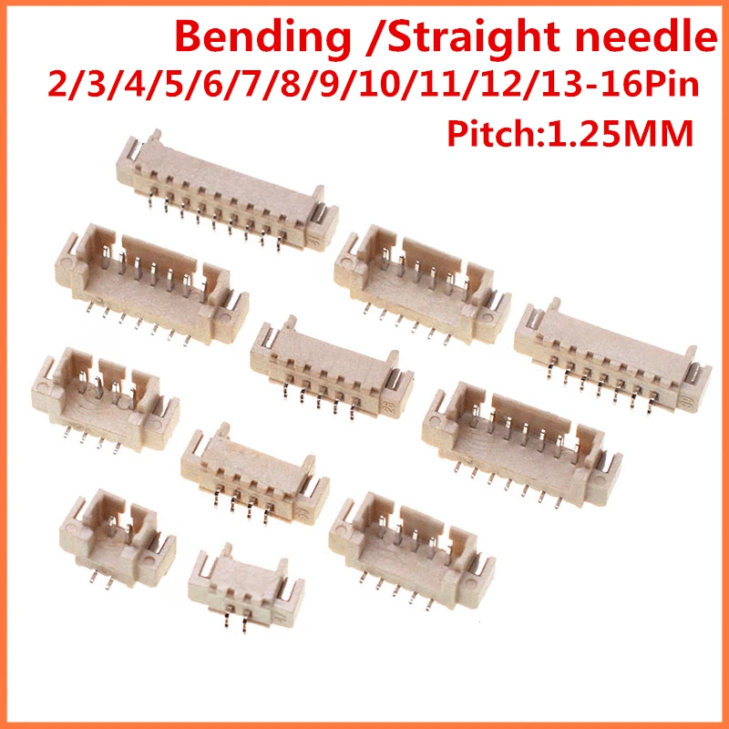 100pcs/Lot  PH1.25MM 2/3/4/5/6/7/8-16p Bending/Straight Needle Horizontal/Vertical SMD Connector Terminal Kit/Pin Header