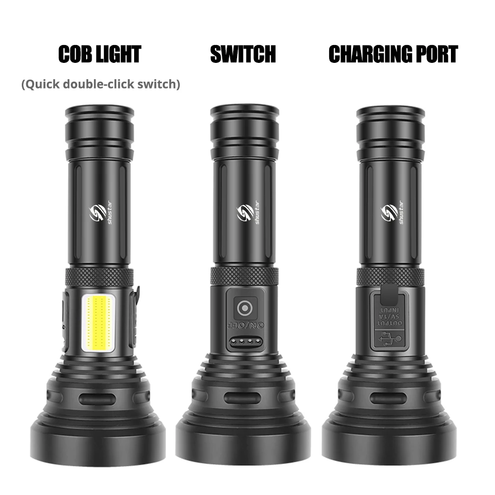 LED Flashlight with Lighting Distance Over 1500 Meters Use Large Convex Lens Waterproof Aluminum Alloy Searchlight