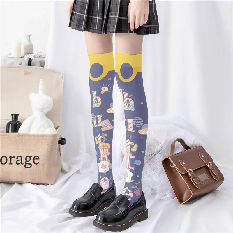 New Unicorn Print Women Stockings Fashion Sexy High Tube Cute Girls Over The Knee Stockings Pink Cartoon Nylon Silk Long Socks