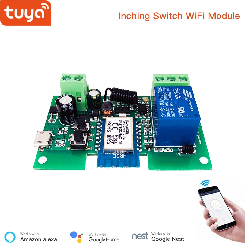 Tuya Smart USB 7-32V DIY 1 Channel Jog Inching Self-Locking WIFI Wireless Switch, APP Remote Control Compatible with Alexa