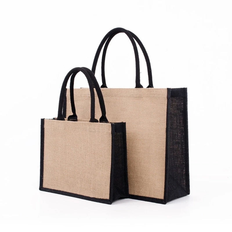 Women Foldable Jute Burlap Tote Bag Large Reusable Grocery Bags with Handles Shopping Handbag Travel Storage Organizer Purse