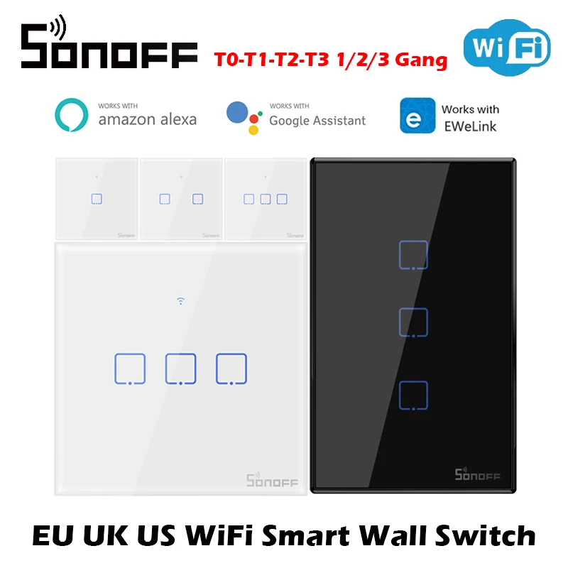 

SONOFF T1/T2/T3/T0 WiFi Smart Switch Home Automation Modules EU/UK/US WiFi Wall Switches Works with eWelink Google Home Alexa