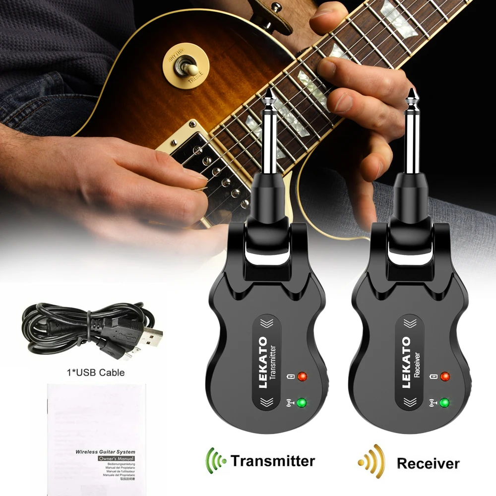 Lekato WS-50 5.8ghz transmissor de guitarra receptor sistema de guitarra sem fio áudio sem fio 4 canais faixa transmissão micro usb