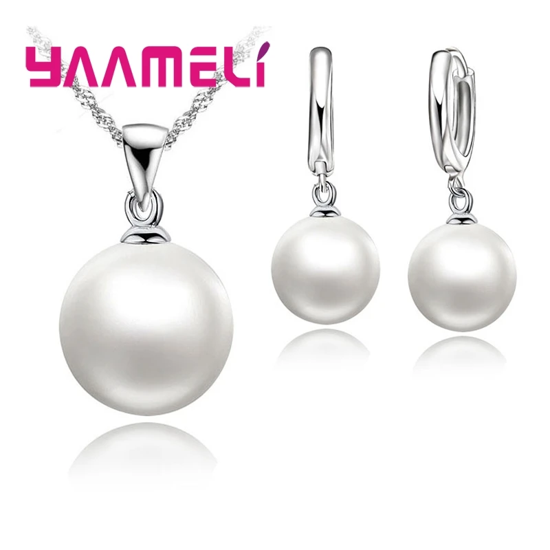 Trend Women Pearl Jewelry Sets Elegant 925 Sterling Silver Statement Necklace Dangle Earrings Wedding Bridal Jewellery