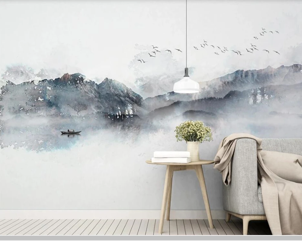 

Papel de parede Chinese style artistic abstract landscape painting 3d wallpaper,bedroom living room tv wall restaurant mural