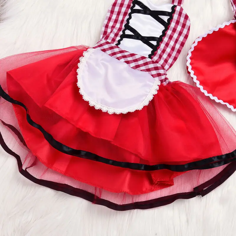 Neonate Little Red Riding Set Tutu Dress + Cape Cloak Outfit Hood Cosplay Photo Prop Costume Party Dress Baby Clothes