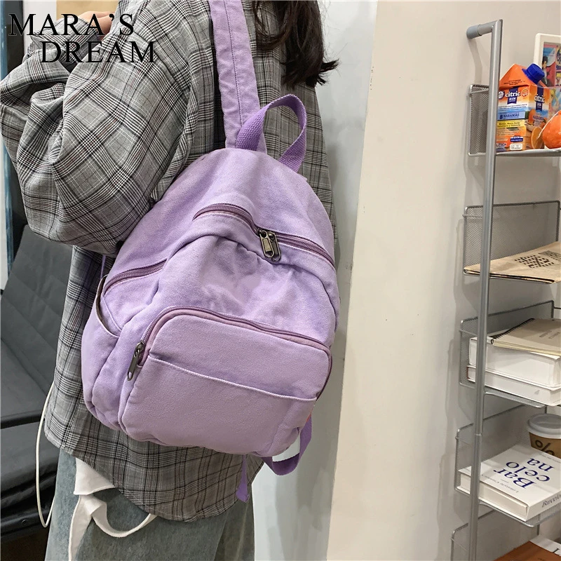 Mara Dream Canvas Women Backpack Vintage Small School Backpacks Women Zipper Travel Bagpack Female Solid Casual Schoolbag Travel