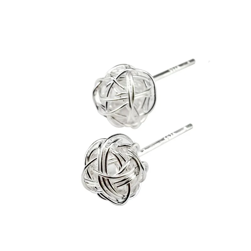 Fashion Personality Silver Hollow Winding Skein Small Earrings Handmade Line Ball Brilliant Creative Students Small Jewelry Gift