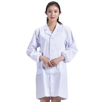 2021 neue Frauen Männer Unisex Langarm Weiß Labor Mantel Kerb Revers Kragen Taste Unten Krankenschwester Arzt Uniform Tunika Bluse mit