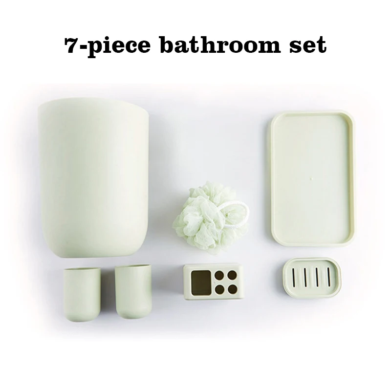 7pcs Bathroom Accessories Set Toothbrush Holder Bin Garbage Can Soap Dish Bath Ball Mouth Cup Tray Bathroom Essential Set