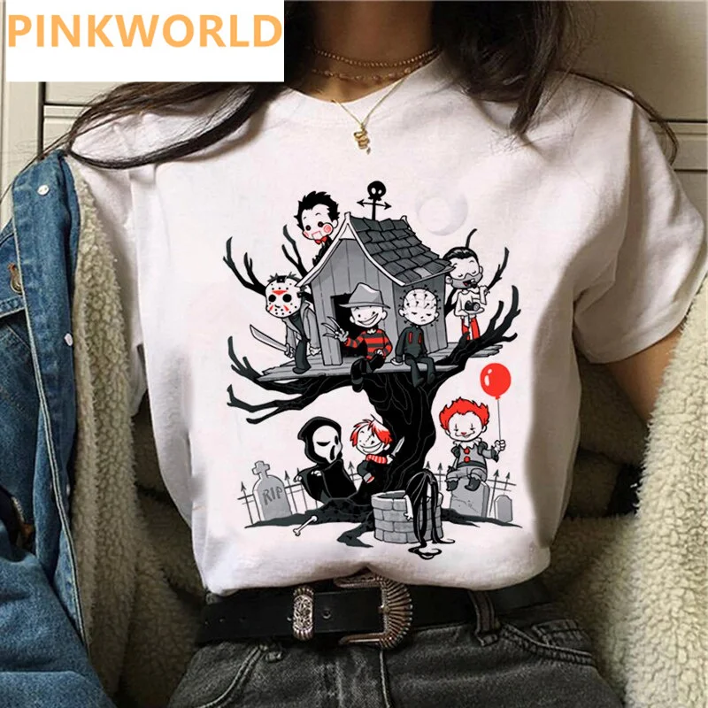 Horror Movie Chucky Anime print ladies T-shirt casual basics O-collar white shirt short sleeve ladies T-shirts,Drop Ship