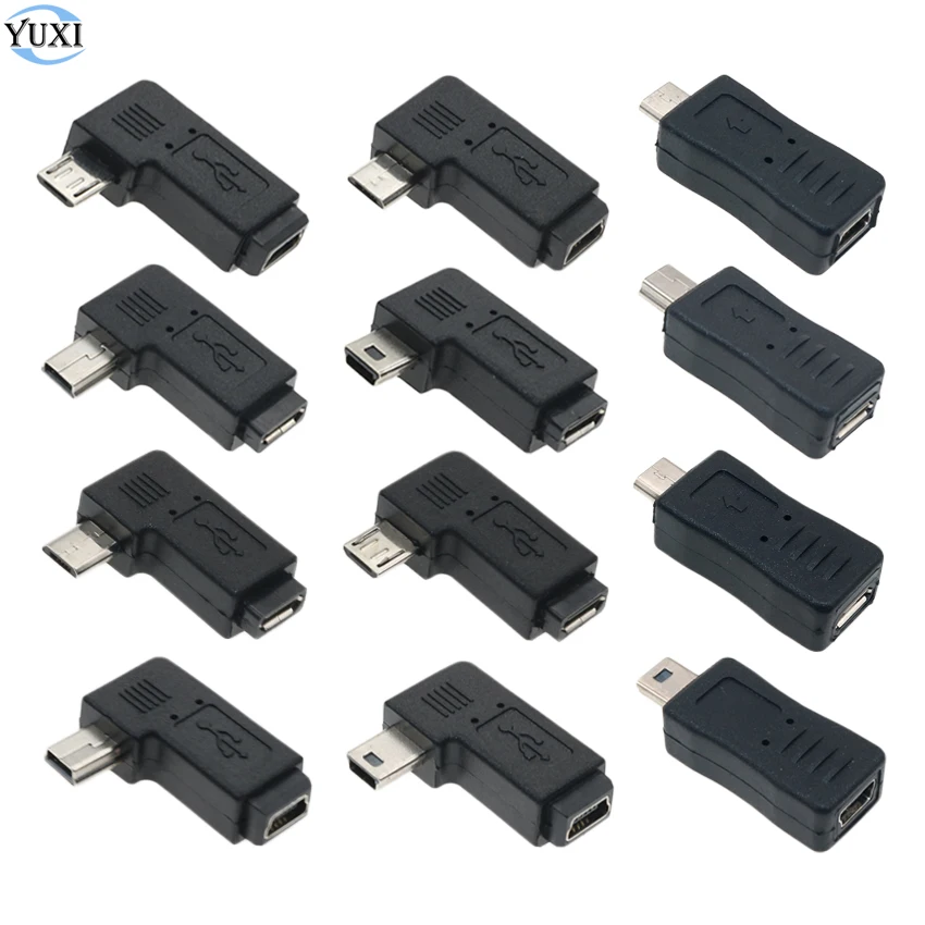 

YuXi 90 Degree Left & Right Angled Mini USB 5pin Female to Micro USB Male Data Sync Adapter Plug Micro USB To Mini USB Connector