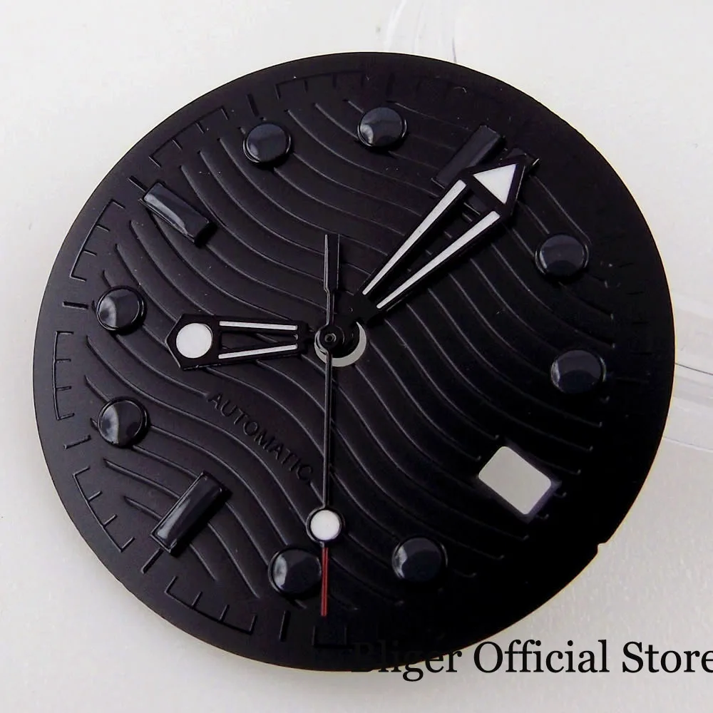 

BLIGER 007 Whole Black Watch Dial 31mm fit NH35A Movement Black Hand Calendar Window Steel Face