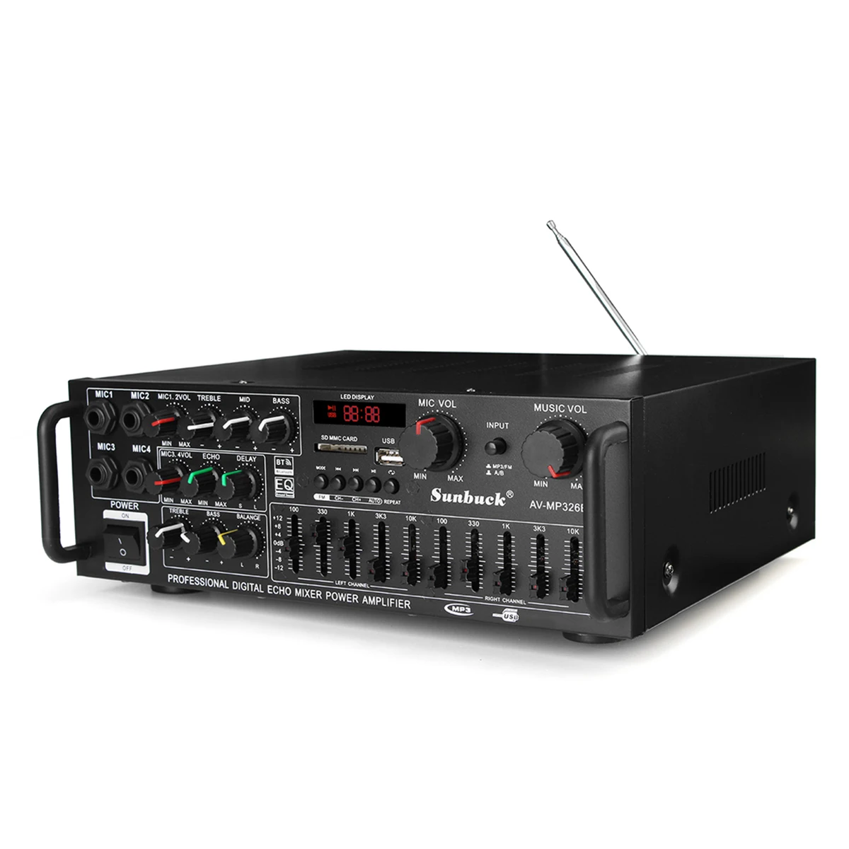 Bluetooth Mixer Audio for Home and Car, Mixer, Subwoofer, Stereo, Subwoofer, Power Audio, Mixagem, USB, SD com controle remoto