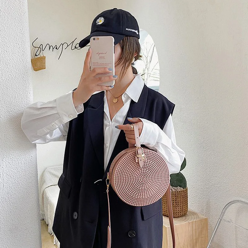 New Fashion Women\'s Crossbody Bags Summer PVC Jelly Shoulder Bag Silicone Woven Round Female Handbag Designer Shopper Purse