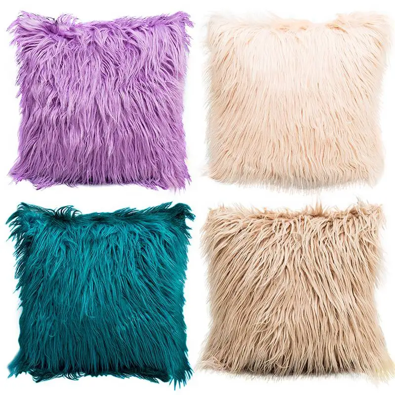 Soft Artificial Fur Cushion Cover Hairy Faux Plain Plush Fluffy Soft Cushion Cover Pillow Cover Solid Color Cases For Home Sofa