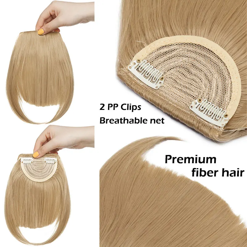 SNOILITE syntetyczny klip w Bangs przedłużanie włosów czarny brązowy blond fałszywe Fringe hairpiece 18 kolorów blunt bangs dla kobiet