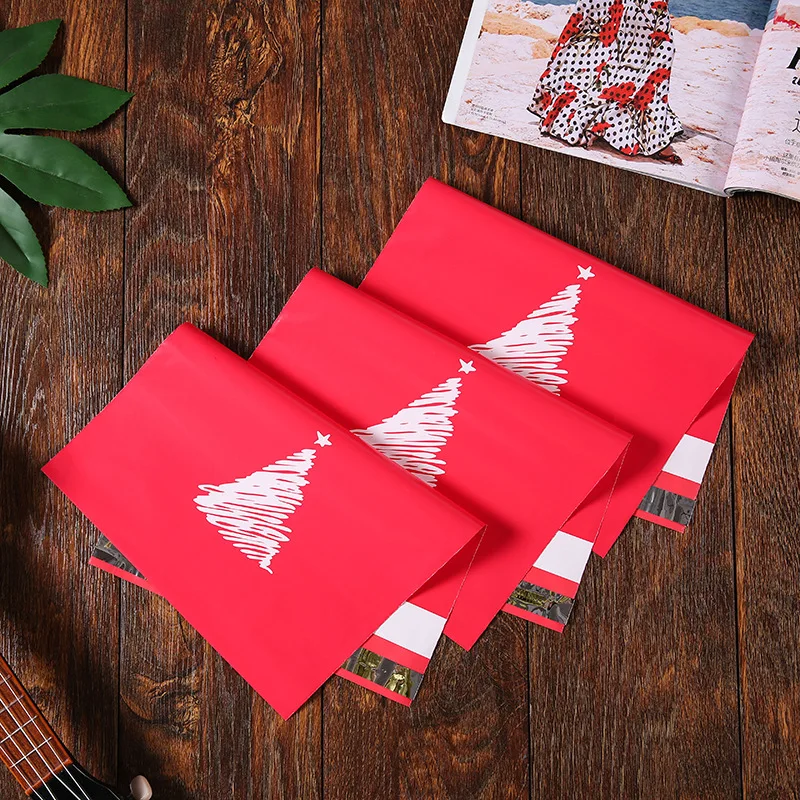 100Pcs/Pack Poly Mailer Merry Christmas Courier Bags Red Plastic Mailing Envelope 26x33cm Small Express Bag for Gift Packaging