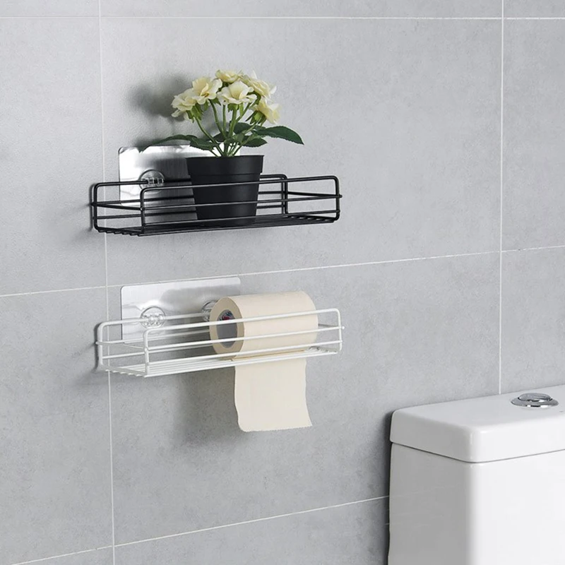 Stainless Steel Perforated Free Rack Bathroom Shelf Metal Post Storage Rack Kitchen Wall-mounted Storage Rack Shelf