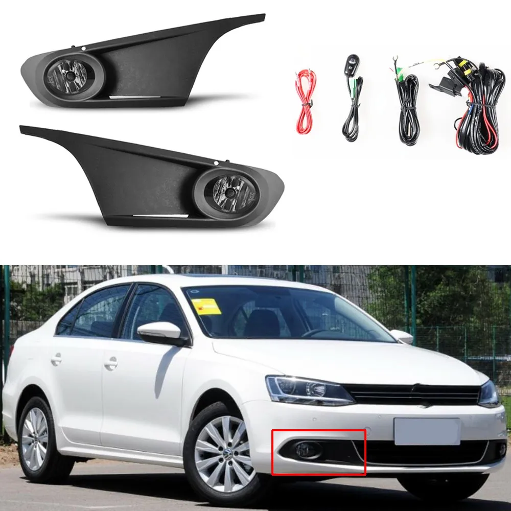 

1Pair 12V Car Front Bumper Fog Lights Lamp Grilles Harness for VW Jetta 6 MK6 2011 2012 2013 2014 Driving Foglight Lamp Cover