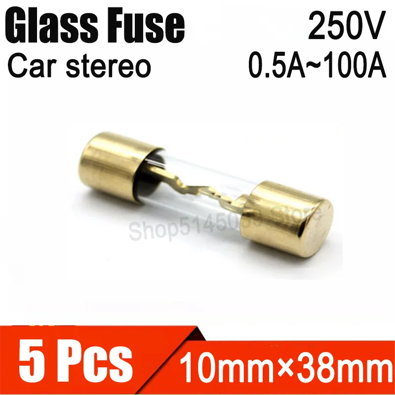 

5 Pcs 10*38MM Gold Plated Glass AGU Fuse 10A 15A 20A 25A 30A 40A 50A 60A 70A 80A 100A AGU Car Audio Fuse