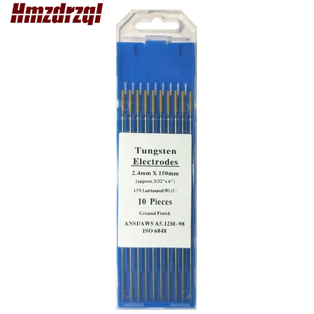 WL15 10Piece Gold Color2.4mm*150mm(Approx.3/32''x6'')Lanthanated Tungsten Electrode Head Tungsten Needle/Rod For Welding Machine