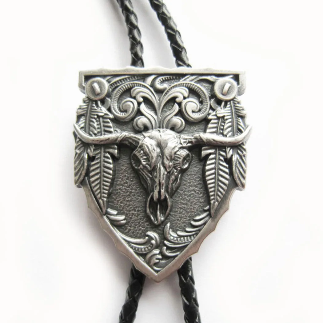 Vintage Silver Plating Western Rodeo Bull Bolo Tie Necklace Neck Tie