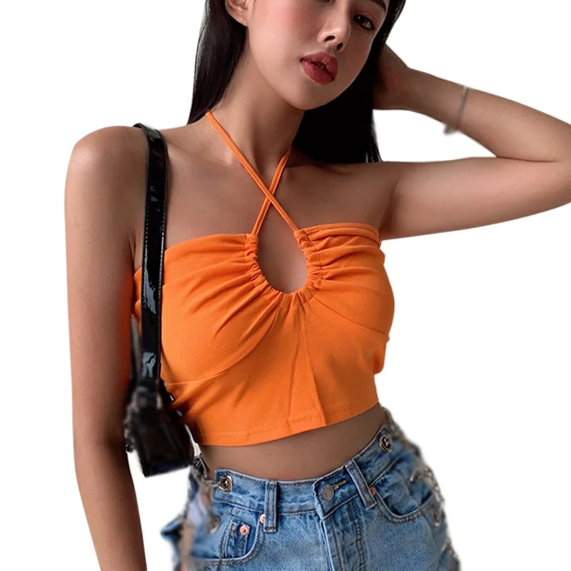 DAXIN Hanging Neck And Bra Sexy Open Navel Knitted Summer Mini Suspender Vest Top Fashion Lady Sleeveless Tanks