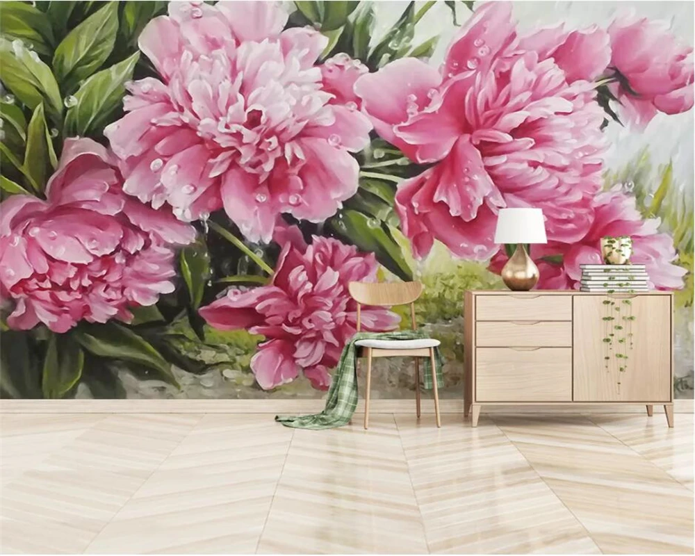 WELLYU Custom Nordic modern hand-painted peony flower decoration painting wallpaper papel de parede wall papers home decor3D