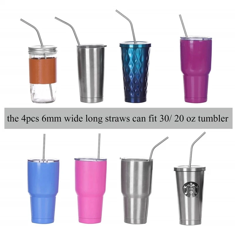 Colorful Reusable Metal Straw High Quality Stainless Steel Straws Set with Cleaner Brush Bar Party Drinking Cocktails Accessory