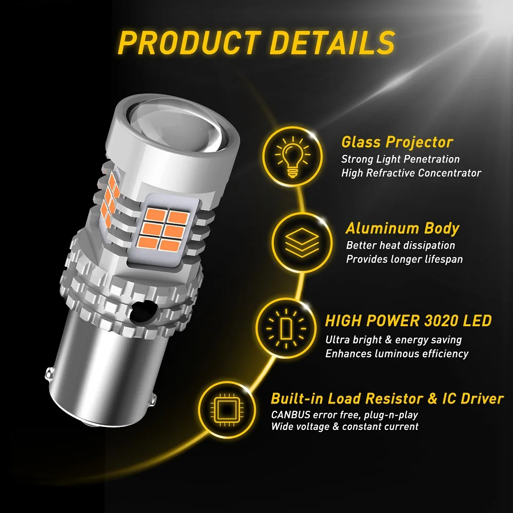 AUXITO 2Pcs WY21W LED Canbus No Hyper Flash Amber Yellow T20 W21W 7440 1156 BA15S P21W BAU15S PY21W LED Bulbs Turn Signal Lights